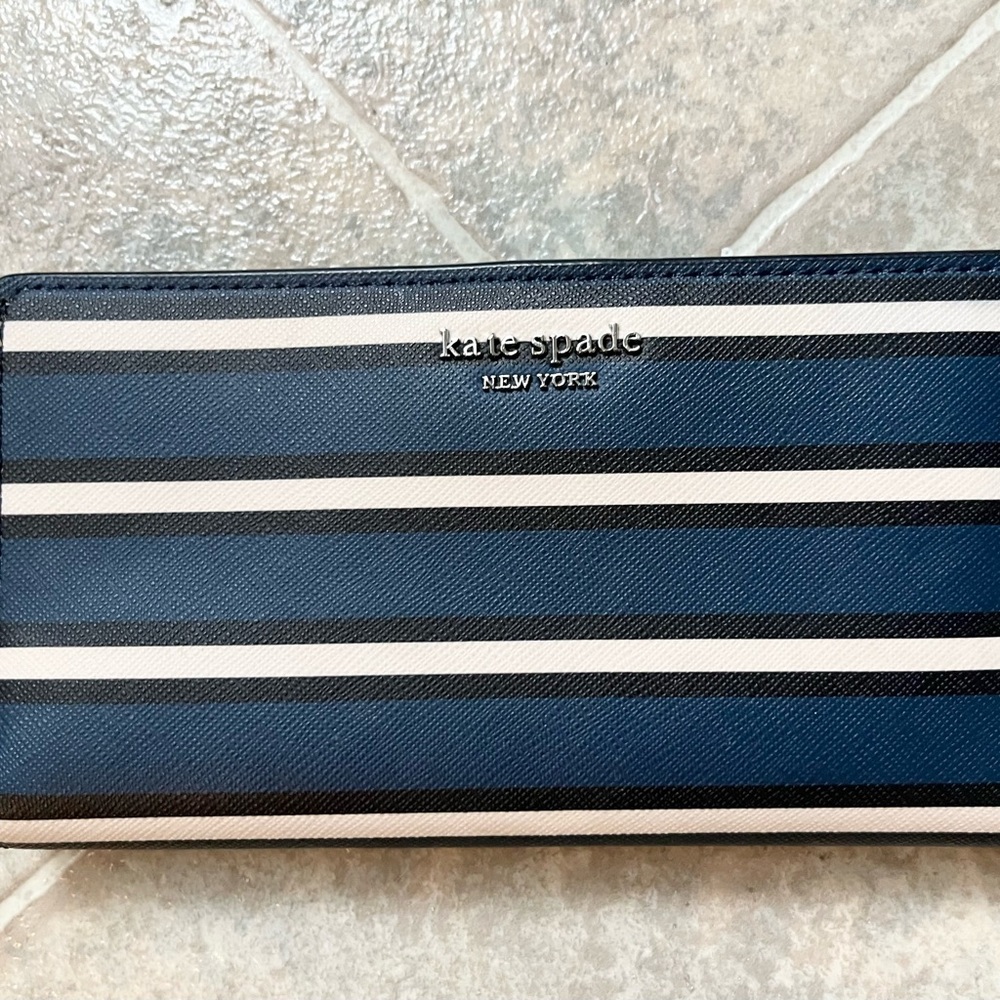 kate spade navy and white striped wallet